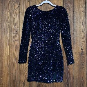 Purple Sequin Long Sleeve Mini Dress